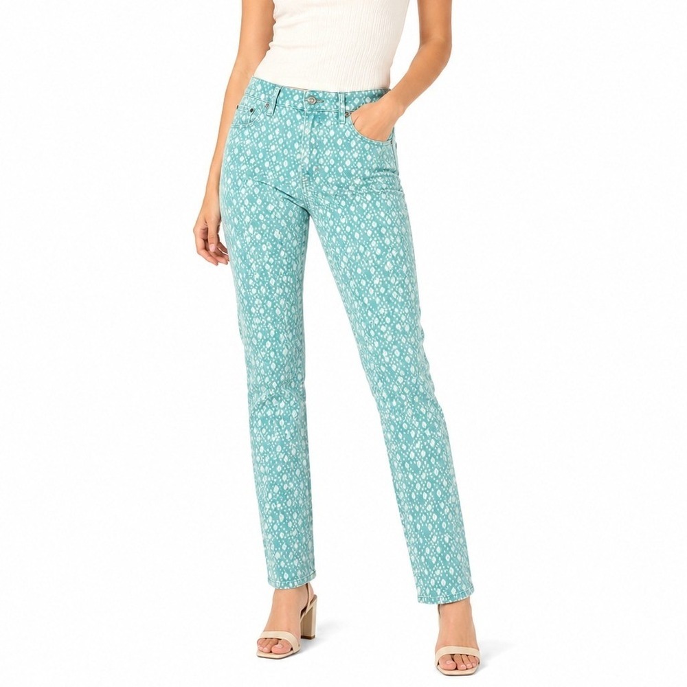 Levi's 524 Too Superlow Jeans Womens 30/32 Teal White Diamond Print Slim Fit